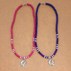 Surfer Girl Necklace Wave Pink, Purple Coconut Beads White Puka Shells 7107